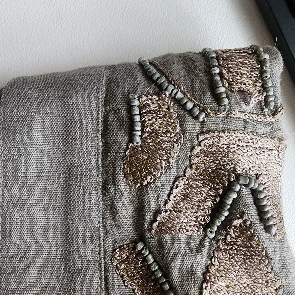 Chicos Jacket Beaded Embroidered Open Front Olive Green Boho‎ Cottage Size M